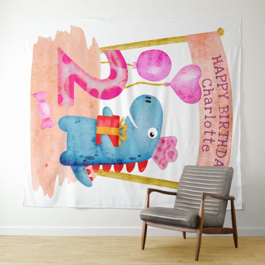 Tenture Dinosaure féminin personnalisé pour 2 ans (En situation (horizontale))