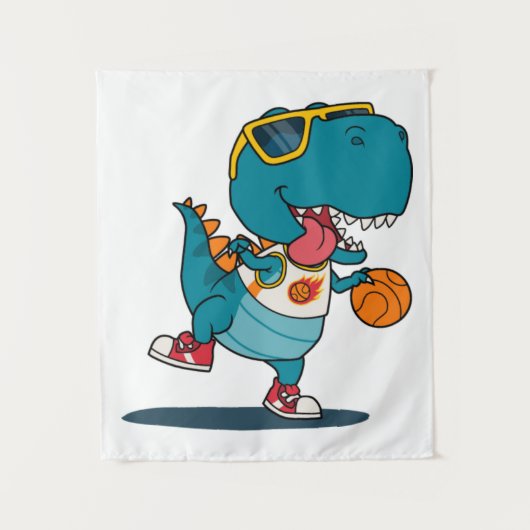 Tenture dinosaure jouant au basket-ball (Devant)