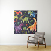 Tenture Dinosaures floraux : Aquarelle (En situation)