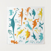 Tenture Dinosaures stylisés, éléments floraux, mignons. (Devant (Horizontal))