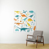 Tenture Dinosaures stylisés, éléments floraux, mignons. (En situation)