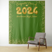 Tenture Diplôme 2023 Ballons dorés Fond vert pour photo (En situation)