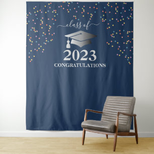 Tenture Diplômé 2023 Bleu Royal Confettis Argentés
