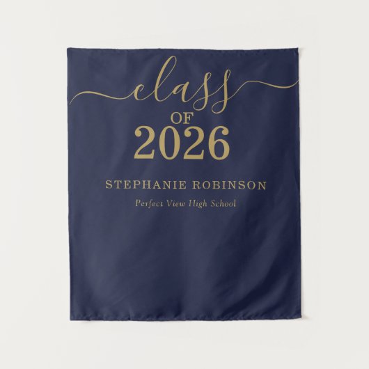 Tenture Diplômé de la promotion 2026 Bleu Or Script (Devant)