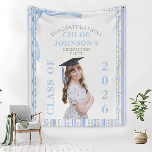 Tenture Diplôme Floral Ruban Bleu