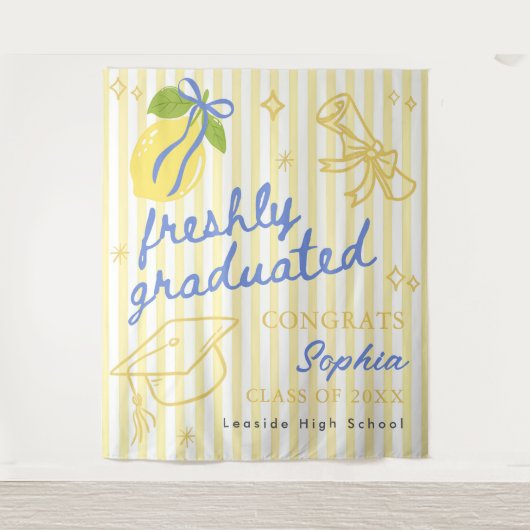 Tenture Diplômé Frais Citron Bleu Ruban Graduation (Devant)