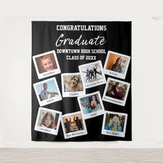 Tenture Diplômé Noir et Blanc Photo Insta Surnoms École (Devant)