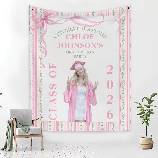 Tenture Diplômée florale à ruban rose