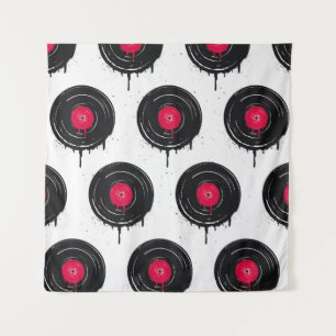 Tenture Disques vinyles fondus, motif artistique.