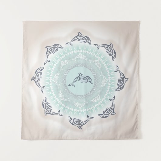 Tenture Dolphins Mandala Blue Taupe Coastal (Devant)
