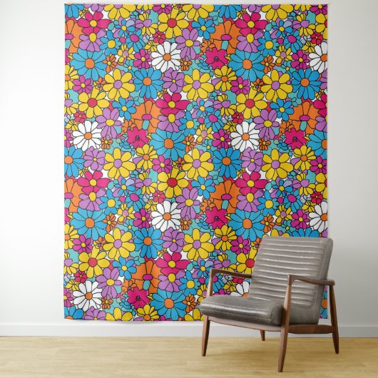 Tenture Doodle à fleurs super (En situation)