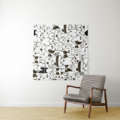 Tenture Doodle chats : drôle de motif sans soudure. (En situation (horizontale))