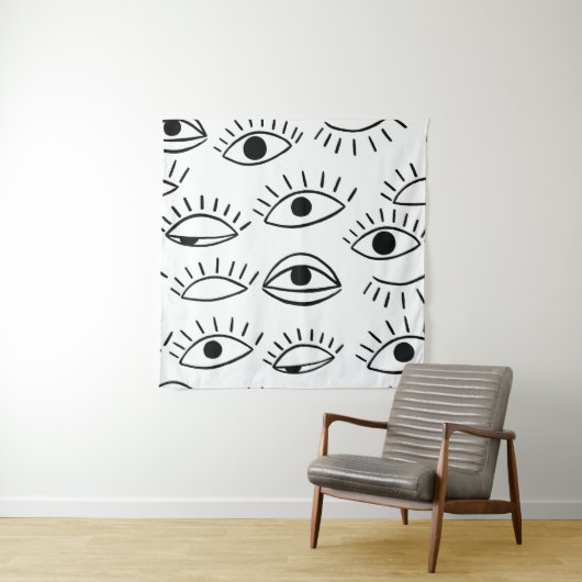 Tenture Doodle eye, motif créatif sans couture. (En situation)