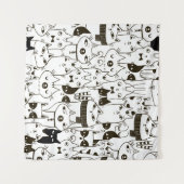 Tenture Doodle funny cats seamless pattern.  (Devant (Horizontal))