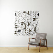 Tenture Doodle funny cats seamless pattern.  (En situation (horizontale))