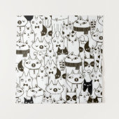 Tenture Doodle funny cats seamless pattern.  (Devant)