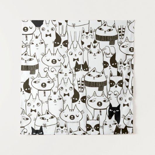 Tenture Doodle funny cats seamless pattern.  (Devant)
