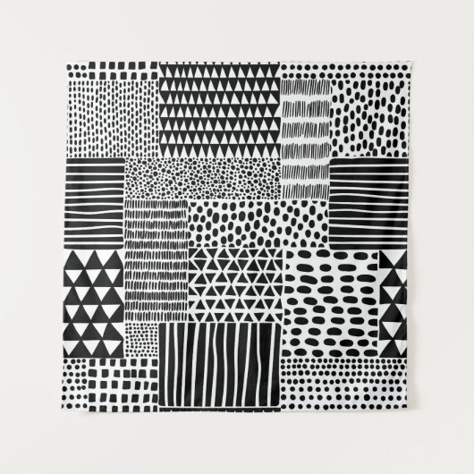 Tenture Doodle noir blanc : Ethnic Seamless (Devant)