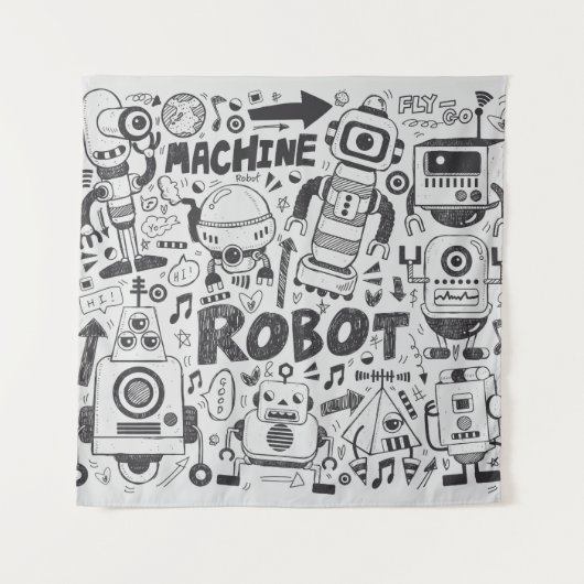 Tenture doodle robot élément, illustrateur ligne outils ti (Devant)