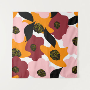 Tenture Doodles Abstraits colorés fleurs et dos feuille