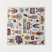 Tenture Doodles d'Halloween, bande dessinée délirante sans (Devant (Horizontal))