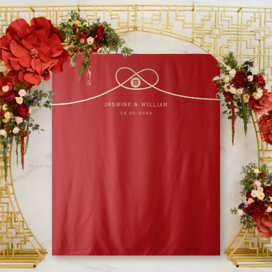 Tenture Double Happiness Gold Knot Mariage arrière-plan ph