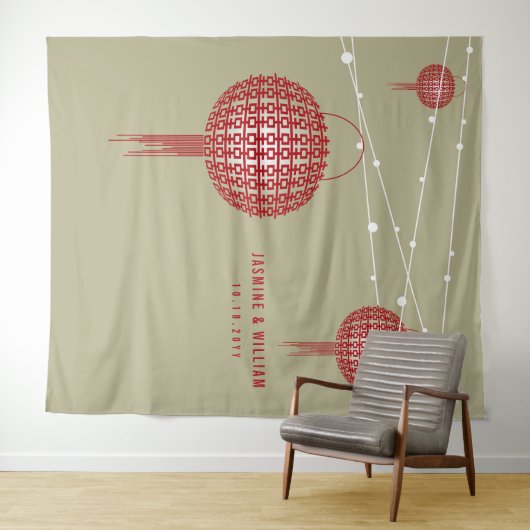 Tenture Double Happiness Lanternes Mariage arrière-plan ph (En situation (horizontale))