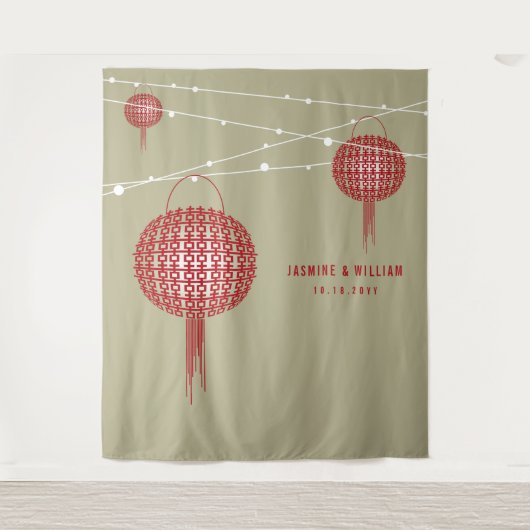 Tenture Double Happiness Lanternes Mariage arrière-plan ph (Devant)