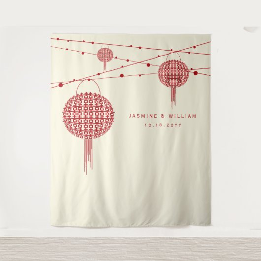 Tenture Double Happiness Lanternes Mariage arrière-plan ph (Devant)