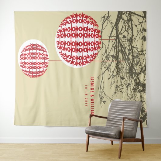 Tenture Double Happiness Lanternes Mariage arrière-plan ph (En situation (horizontale))