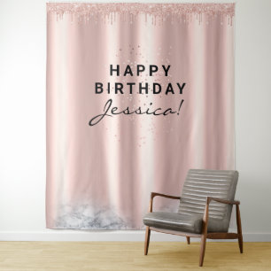 Tenture Douce 16 Quinceañera Anniversaire Rose Élégant Épu