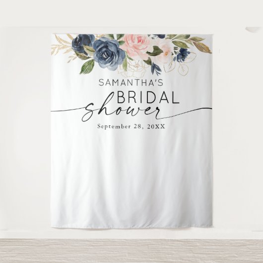 Tenture Douce aquarelle rose et marine pour une Baby Showe (Devant)