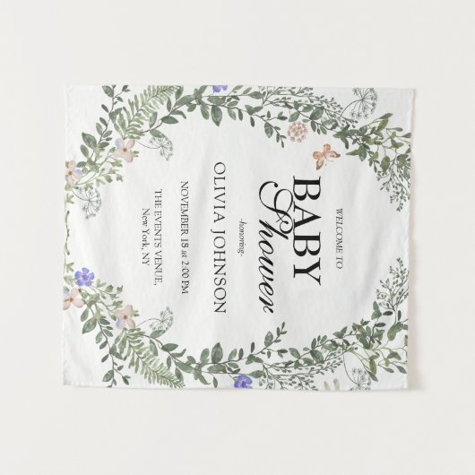 Tenture Douce Baby Shower Bohème Florale Verte et Neutre (Devant (Horizontal))