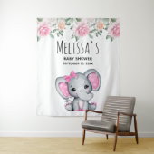 Tenture Douce Baby Shower Rose et Eléphant Rose (En situation)