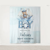 Tenture Douce Baby Shower Thème Marin Ours en Peluche Bleu (Devant)