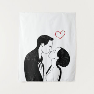 Tenture Douce Doodle Amour Coeur Romantique Couple Kiss