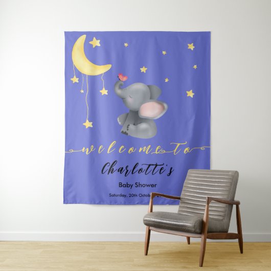 Tenture Douce éléphant avec petite Baby Shower papillon (En situation)