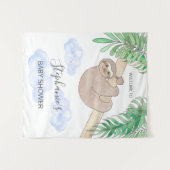 Tenture Douce Fête de Naissance de Bébé Garçon Paresseux (Devant (Horizontal))