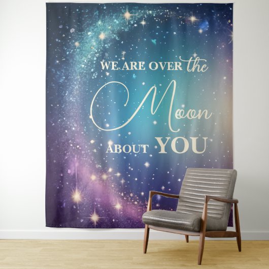 Tenture Douce Lune et Étoiles Baby Shower (En situation)