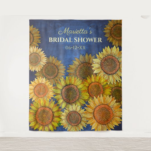 Tenture Douce Mariage Bohème Champêtre Tournesol Bleu Nuit (Devant)