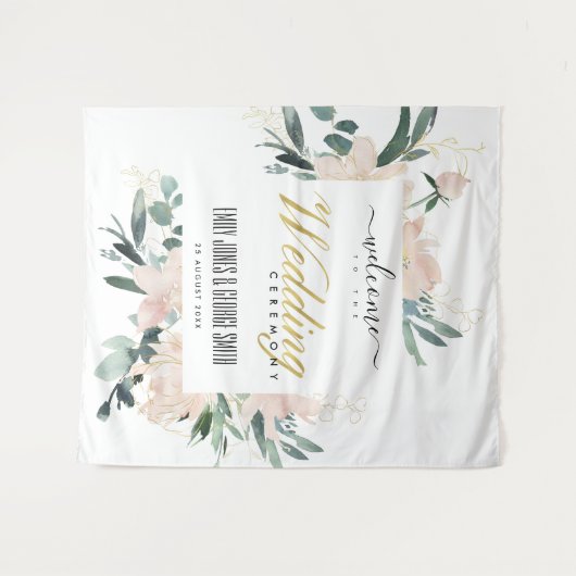 TENTURE DOUCE MARIÉE FLEURIE AQUARELLE OR ROSE WELCOME (Devant (Horizontal))