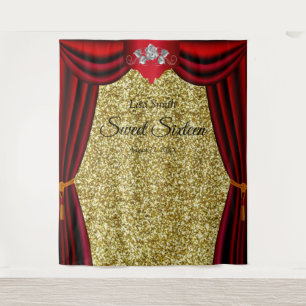 Tenture Douce Rose Argentée Rideau Rouge Paillettes Dorées
