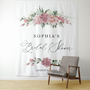 Tenture Douche de Mariée Fleurie Rose Poussiéreux