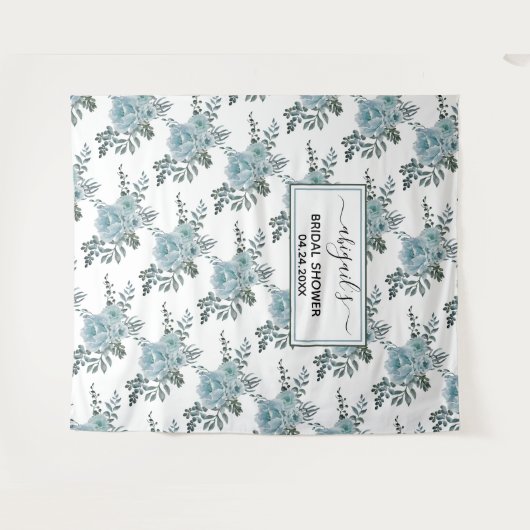 Tenture Douche nuptiale fleurie bleu-duvet (Devant (Horizontal))