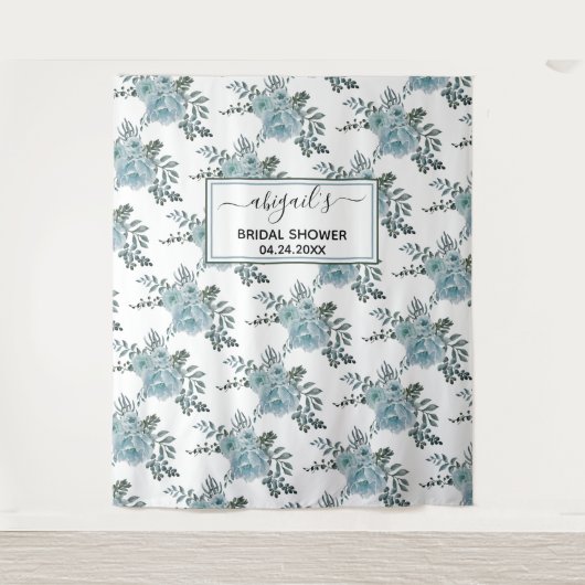 Tenture Douche nuptiale fleurie bleu-duvet (Devant)