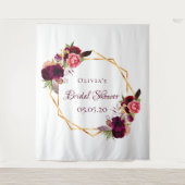 Tenture Douche nuptiale fleurie or géométrique nom bordeau (Devant)