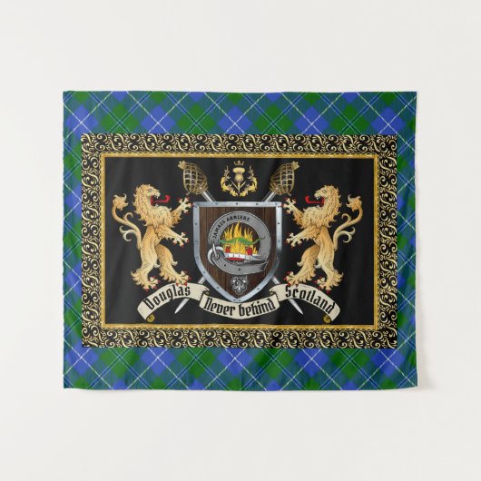 Tenture Douglas Clan Badge & Motto avec Lions (Devant (Horizontal))
