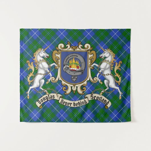 Tenture Douglas Clan Badge & Unicorns avec Tartan (Devant (Horizontal))