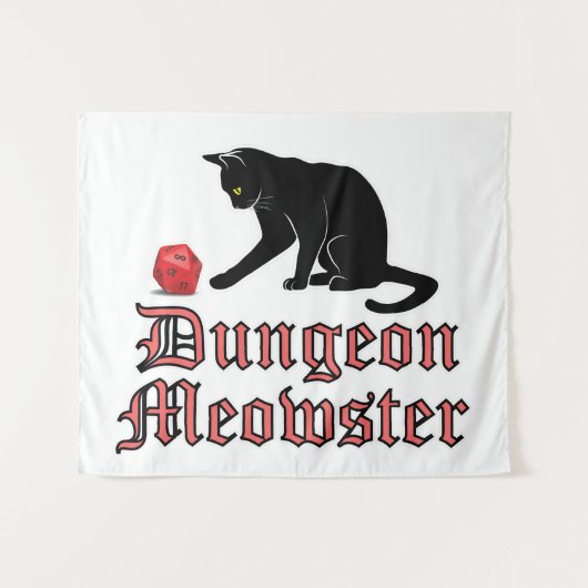 Tenture Doungeon Meowster Drôle RPG Chat avec dés (Devant (Horizontal))