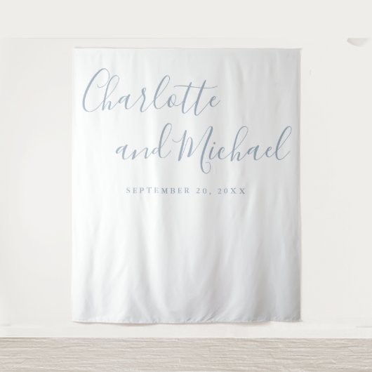 Tenture Douteuse Bleu Script Mariage Photo Booth fond (Devant)